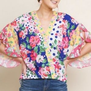 Umgee polka-dot multi-print XL blouse